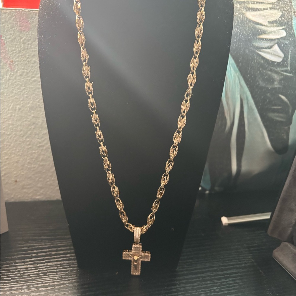 23 inch 14k Gold Vermeil Turkish Necklace w/ Baguette 14k gold vermeil Pendant